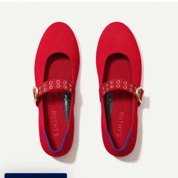 Rothy's Red Mary Jane Flats with Gold Accents - Picture 1 of 7